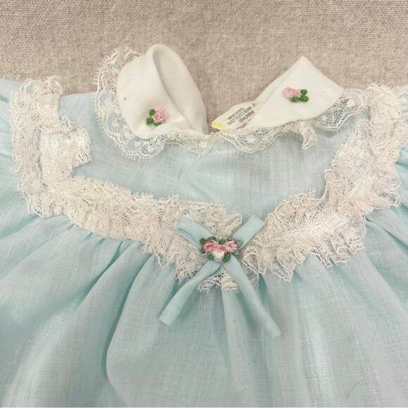 Vintage 80s Ruffled Peter Pan Collar Baby Dress & lined bloomer set 3-6 months - Picture 3 of 15